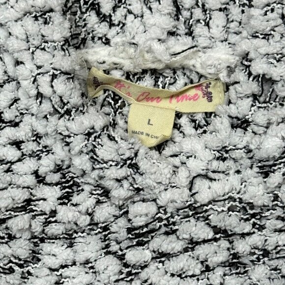 Cozy Womens Hooded Sweater Size Large Gray White Textured Knit Pullover Relaxed - Picture 6 of 14